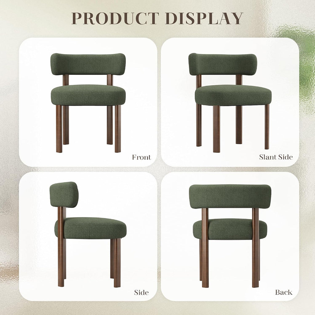 Wooden Dining Chairs Set of 2, Upholstered Kitchen Chairs with Solid Wood Legs, Mid Century Dining Room Chair with Ergonomic Curved Backrest for Kitchen Dining Vanity, Green