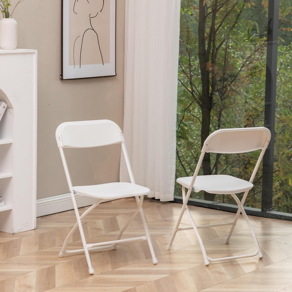 BTEXPERT Set of 20 Pack, Indoor Outdoor White Plastic Folding Chairs Stacking Steel Frame Commercial 650LB Weight Capacity Seating Home Garden Wedding Event Party Picnic Dining Church School Portable