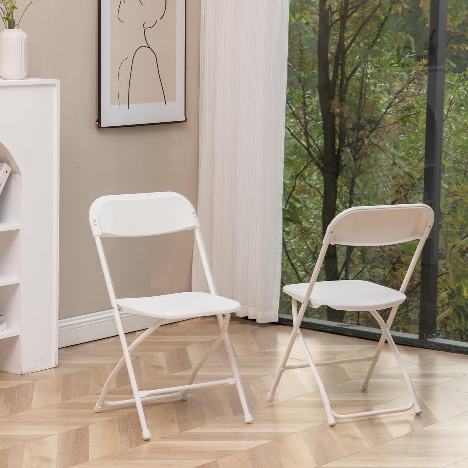BTEXPERT Set of 20 Pack, Indoor Outdoor White Plastic Folding Chairs Stacking Steel Frame Commercial 650LB Weight Capacity Seating Home Garden Wedding Event Party Picnic Dining Church School Portable