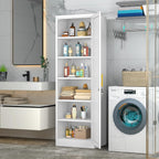 Tall Metal Narrow Bathroom Storage Locker Cabinet 67" H, Tall White Pantry Cabinets with 5 Adjustable Shelves and Lockable Doors for Kitchen, Home Office, Living Room, Dining Room
