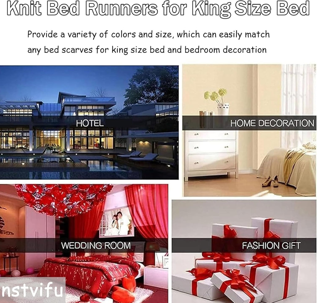 Knit Bed Runners for King Size Bed, Solid Color Bed Scarf with Tassel, Boho Woven Bed Scarves No Fading Soft Bed Throw Blanket for Bedroom Home Hotel (60x230cm/23.6 * 90.6in,A10)