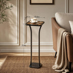 Small Square Side Table, Drink Table with Weighted Base, Solid Wood & Metal Accent Table for Small Spaces, Pedestal End Table for Living Room, Bedroom, Office(Black + Walnut)