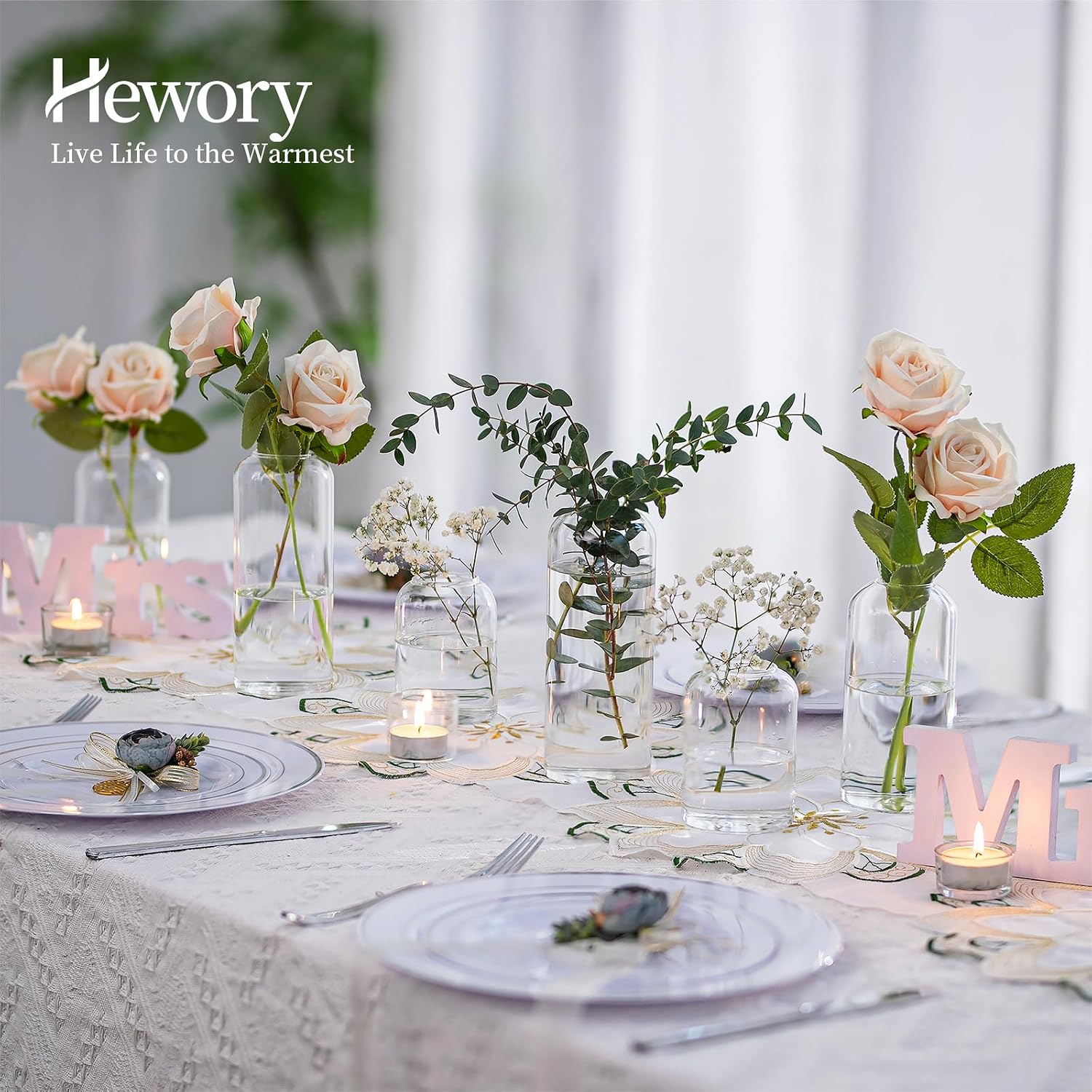 Hewory Glass Bud Vases for Flowers: Blown Modern Small Glass Vases for Centerpieces Set of 24, Mini Clear Bulk Flower Vases for Wedding Party Events Home Decor Floral Arrangements (Not Include Flower)