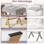Royal Windsor Vanity Stool,Square Ottoman Stool Foot Rest,Upholstered Vanity Chair Foot Stool with Metal X Legs, Small Vanity seat for Entryway,Bedroom and Living Room,Light Grey+Yellow
