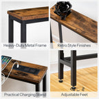 HOOBRO 47.2" Narrow Console Table with Power Outlet, 5.9" Behind Couch Table with Charging Station, Long Sofa Side Table, Skinny Entryway Table for Living Room, Hallway, Foyer, Rustic Brown BF15XG01G1