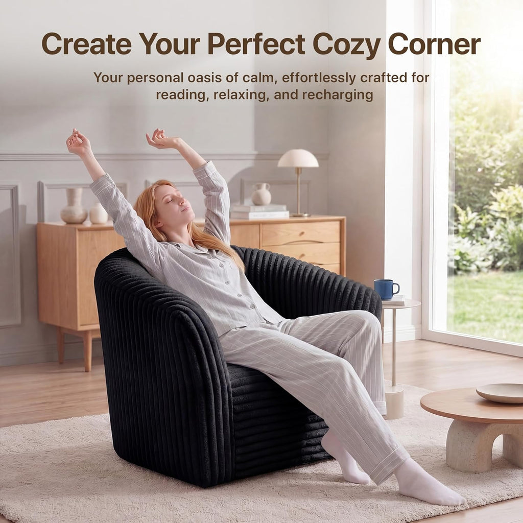 Claiks Boneless Chair Comfy Cloud Couch Corduroy Single Sofa Oversized Accent Chair for Adults Couches for Living Room Bedroom Apartment Small Spaces, Black