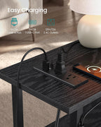 SONGMICS Side Table, Nightstand with Charging Station, End Table with LED Lighting, 2 Drawers, for Living Room, Bedroom, Ink Black, BELLAH Collection ULGS002B101