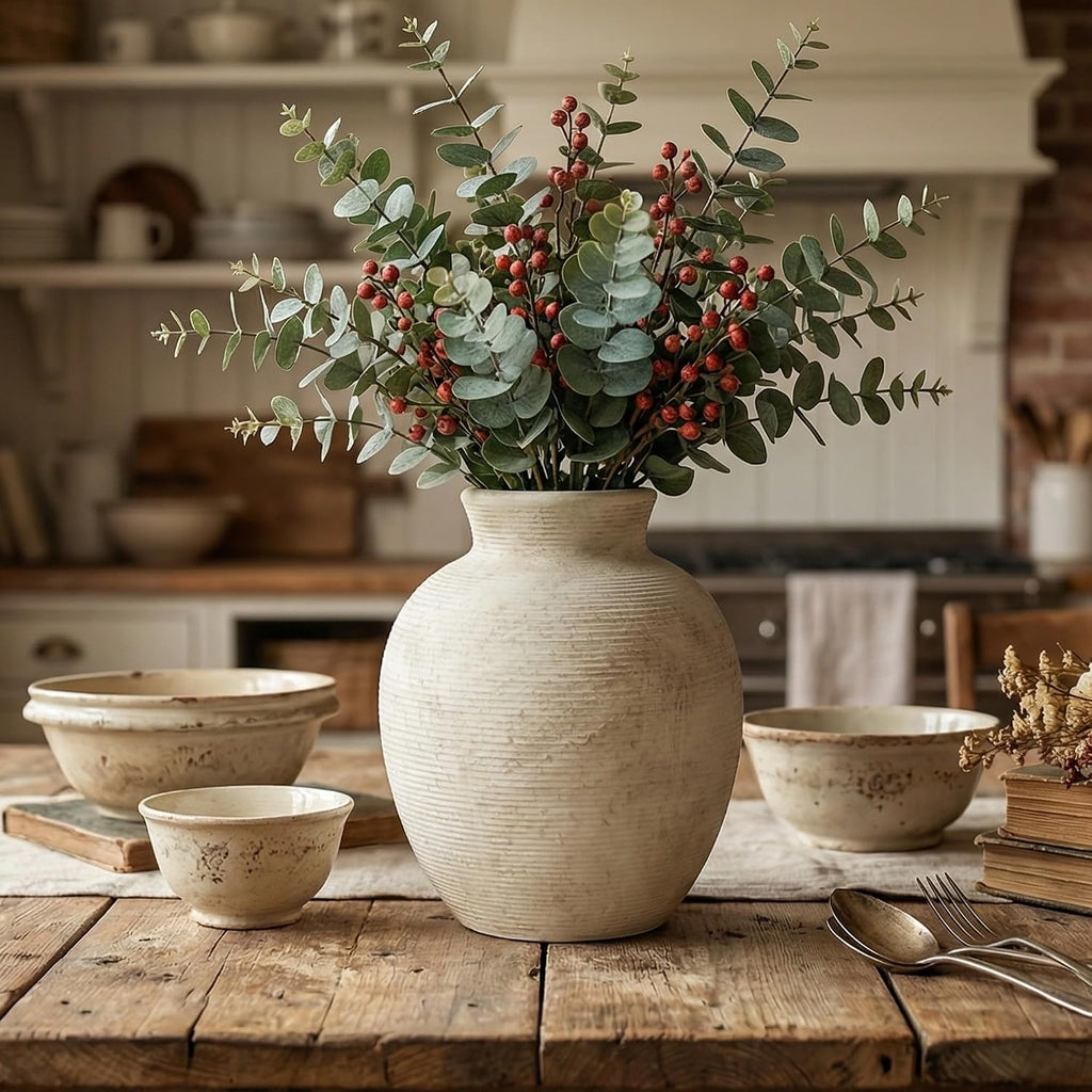 7.4 Inch Vintage Large Ceramic Flower Vase | for Living Room, Dining Room, Bathroom Indoor & Outdoor Home Decor