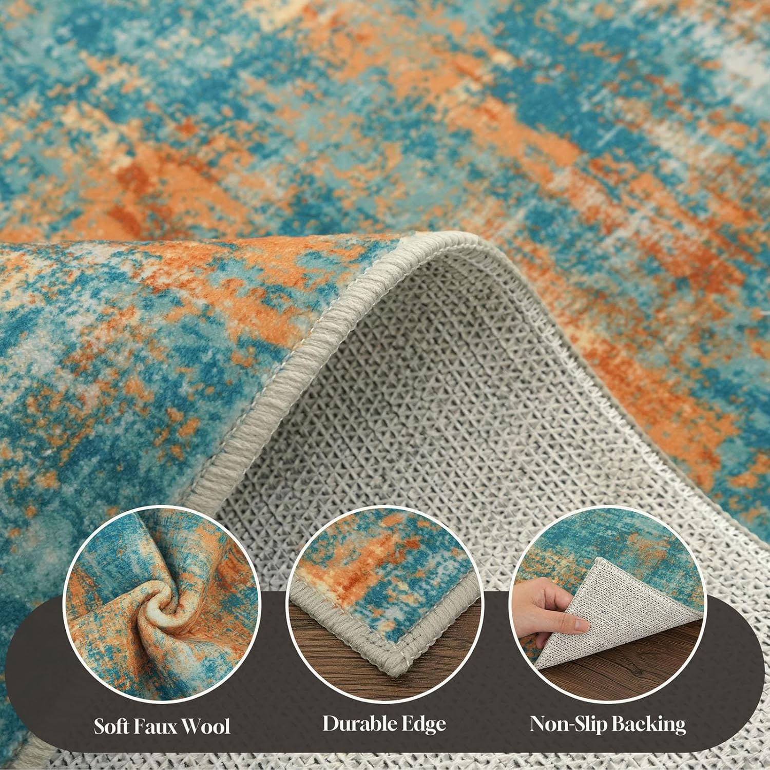 Lansny Abstract 2x6 Runner Rug, Washable Runners for Hallway, Rubber Backed Non-Slip Kitchen Runner Rug, Print Faux Wool Entryway Runners Indoor, Thin Floor Carpet for Bedroom Hall Entry Colorful