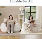 Giant Plush Bean Bag Chair for Adults with Armrests - Oversized Comfy Beige Beanbag Lounge Lazy Floor Sofa Accent Chair for Living Room, Bedroom & Dorm, Cozy Fluffy Single Cloud Mini Couch