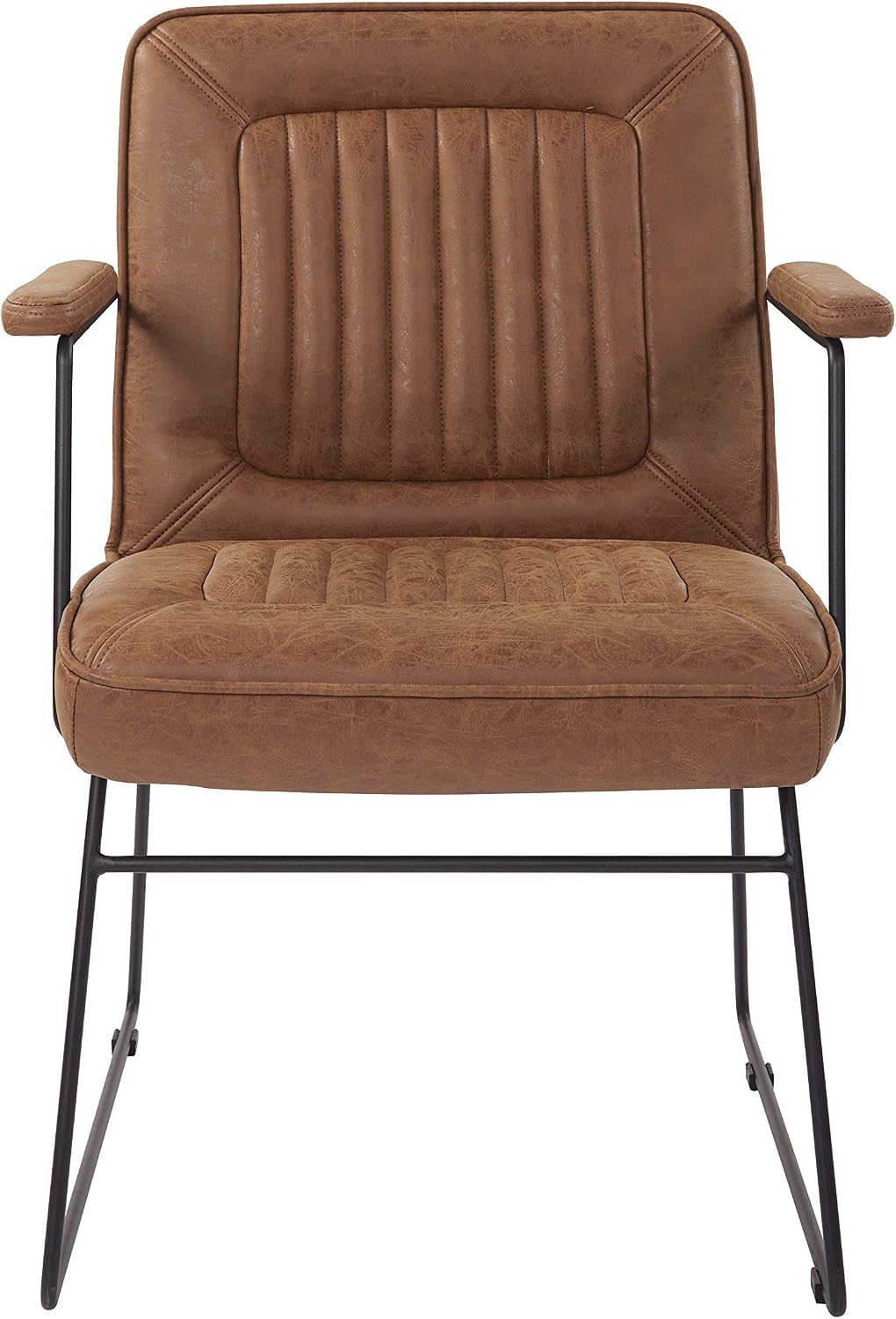 OSP Home Furnishings GT Faux Leather Accent Chair with Padded Armrests and Metal Frame, Sand