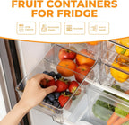 4 Pack Stackable Storage Drawers with Handles, Easy Assembly Clear Acrylic Fridge Organizer, Refrigerator Organizers and Storage for Kitchen, Under Sink, Pantry, Bathroom