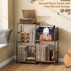 ThreeHio Record Player Stand, Turntable Stand with Vinyl Storage Holds up to 300+ Albums, Storage Cabinet for Vinyl Records, Record Player Table for Living Room