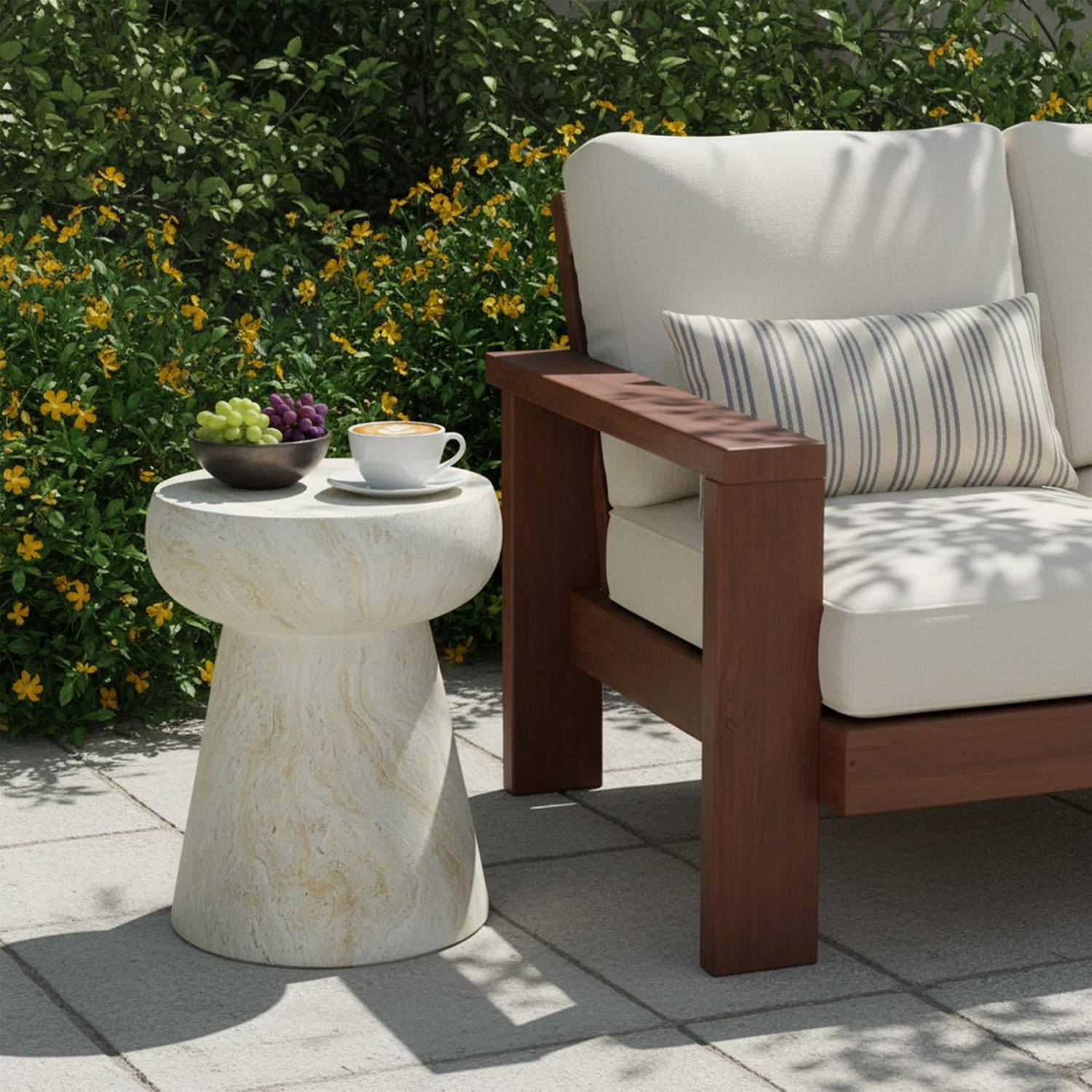 14.56" Mushroom-Shaped Design Side Concrete Table,Modern Geometric Pedestal Round End Table,Multi-Functional & Decorative Coffee Table for Patio Indoor Outdoor,Beige