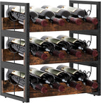 TQVAI Small Wine Racks 12 Bottle Countertop 3 Tier Wine Holder Bottle Storage Stackable Wine Racks Free Standing, Antique Brown