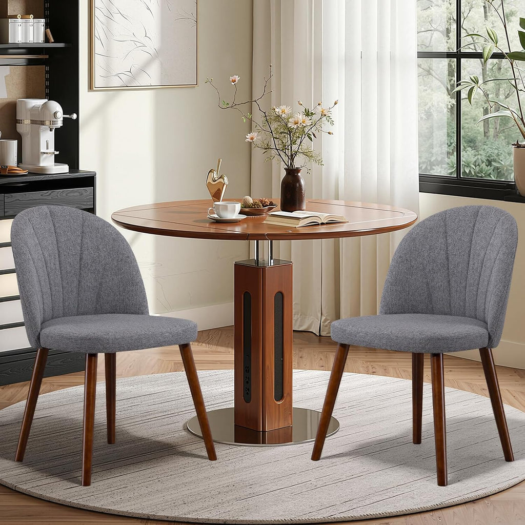 Fabric Dining Chairs Set of 4, Upholstered Mid Century Modern Dining Chairs, Armless Accent Chair with Walnut Wood Legs for Kitchen, Living Room, Dining Room, Grey