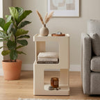 COZAYH Farmhouse Geometric Wood End Table, Distressed Accent Side Table with Two Storage Space, 3-Layer Cube Design for Bedroom, Living Room, Entryway, White
