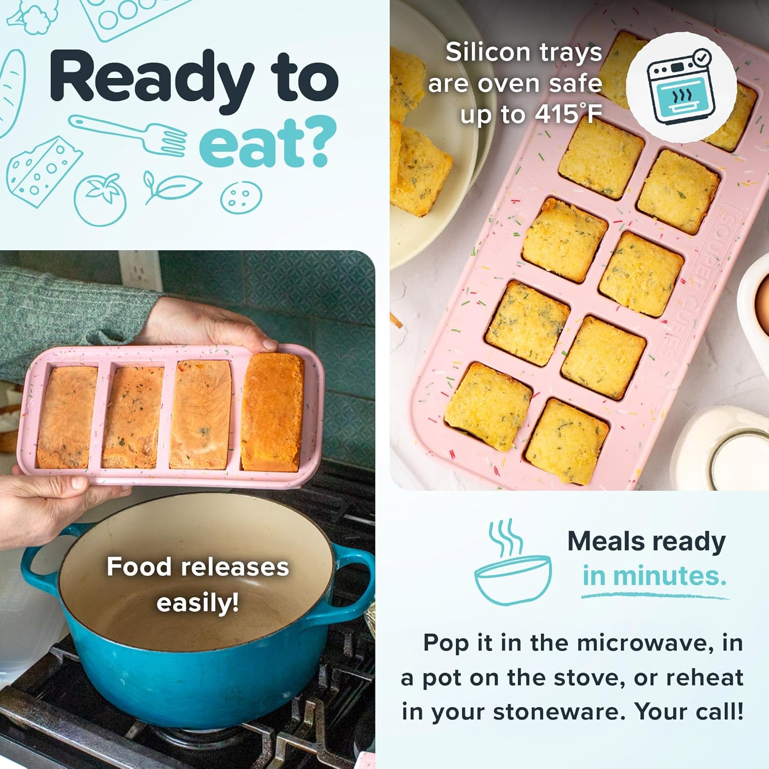 Souper Cubes 2 Tbsp Silicone Freezer Molds with Lids, Cotton Candy, 2-Pack | 100% Platinum-Cured Silicone Freezer Trays, Oven & Microwave Safe, Perfect for Freezing Garlic, Herbs, Tomato Paste and More