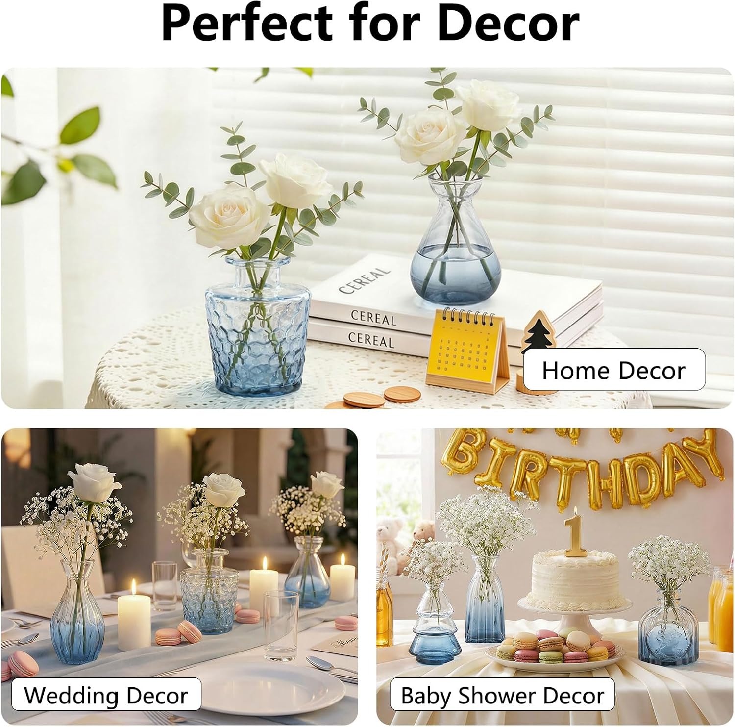 RUCKAE Glass Bud Vases Mini Flower Vase Small Vintage Vases for Centerpiece Table Wedding Decorations Home Decor Party(Gradient Blue 22 Pack)