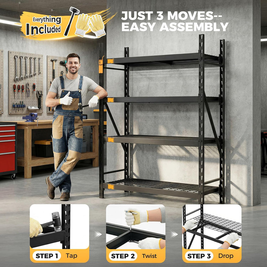 CAMMOO 72''W Heavy Duty Storage Shelves, 6000LBS Metal Garage Shelving Unit with Magnetic Label, Upgraded Structure, Solid Steel Industrial Rack, Easy Assembly for Basement, 72''W x 24''D x 72''H