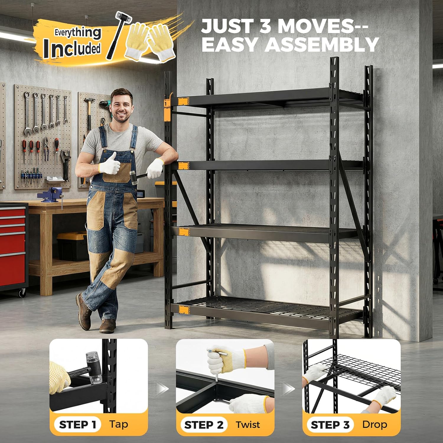 CAMMOO 72''W Heavy Duty Storage Shelves, 6000LBS Metal Garage Shelving Unit with Magnetic Label, Upgraded Structure, Solid Steel Industrial Rack, Easy Assembly for Basement, 72''W x 24''D x 72''H
