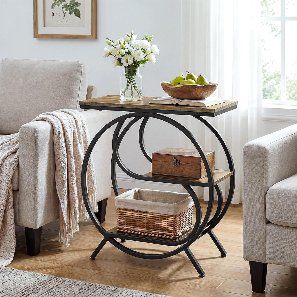 Tribesigns 3-Tier End Table, Industrial Side Table for Living Room, Small Rectangle Nightstand for Bedroom (1PC, Rustic Brown & Black)