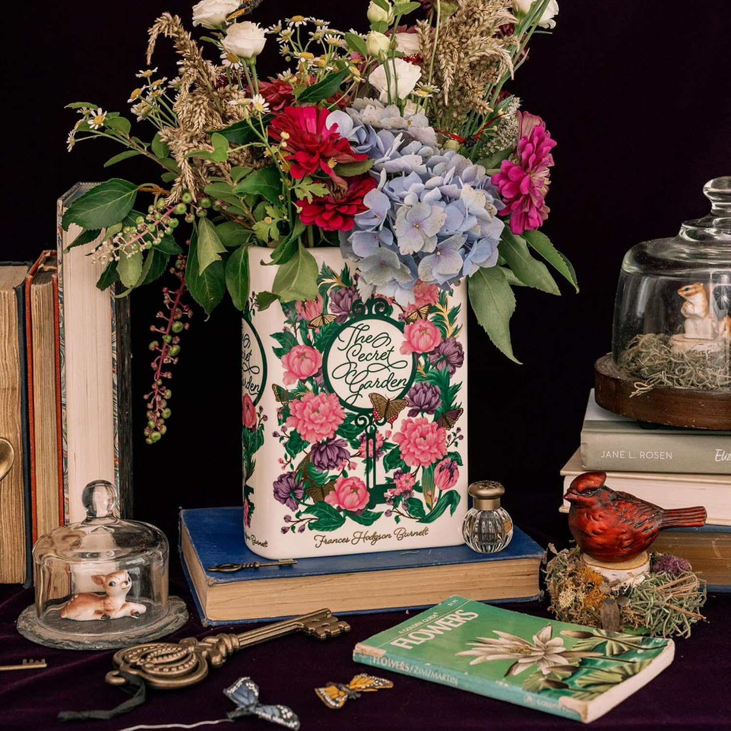 Steel Mill & Co Original Large Book-Shaped Decorative Vase, Ceramic Vases for Home Decor, Cute Bookshelf Decor, Unique Vase for Book Lovers (The Secret Garden - Collector's Edition)