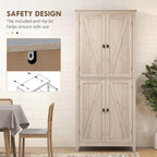 31.5" D*15.75" W*71.75" H Natural Wood Kitchen Pantry with 2 Shelves, 2 Double Doors, Farmhouse Rectangular Storage Cabinet, for Living Room, Dining Room