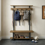 Alaterre Furniture Pomona Entryway Hall Tree – Modern Farmhouse 48-Inch Solid Wood Hall Tree with Bench, Shelves & Metal Coat Hooks – Mudroom & Foyer Storage for Jackets, Bags & Shoes (Rustic Brown)