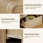 End Tables Living Room Set of 2, Bedside Table with Drawer and Storage, Set of 2, Nightstand with Charging Station, Wood End Table Curved Modern Night Stand for Bedroom, Living Room, Natural