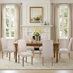 Upholstered Dining Chair Modern Stylish Parsons Kitchen Diner High Back with Silver Nailhead Trim & Wood Legs, Set of 4, Fabric Beige