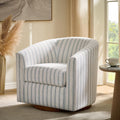 HULALA HOME Modern Swivel Accent Chair with Solid Wood Base, Round Swivel Barrel Chair with Striped Pattern, No Assembly Required, Blue