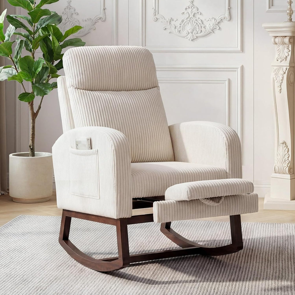 Garvee Nursery Rocking Chair with Adjustable Footrest & Side Pocket