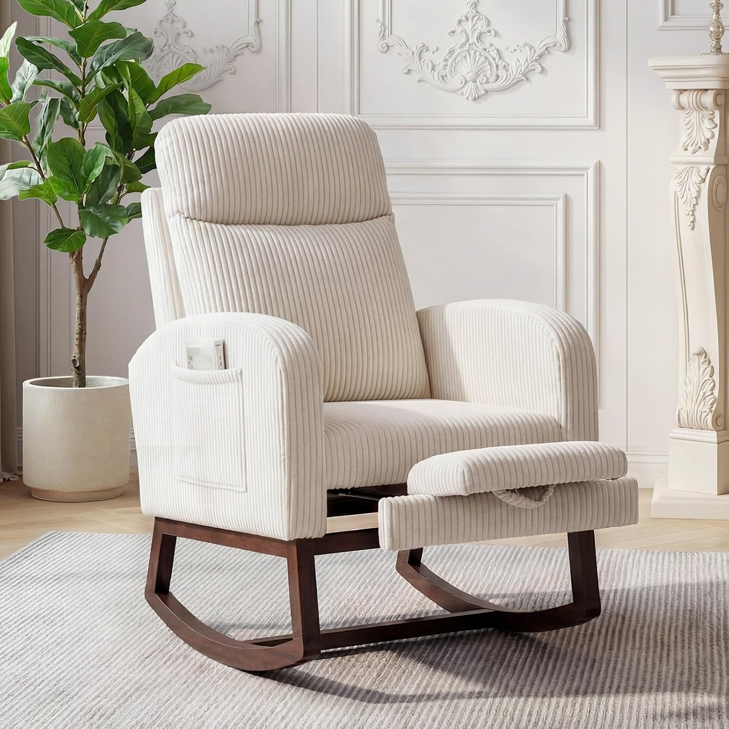 Garvee Nursery Rocking Chair with Adjustable Footrest & Side Pocket