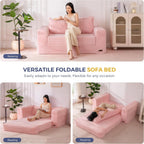 MAXYOYO Convertible Sofa Bed, 2 in 1 Folding Couch Bed for Small Space, Pull Out Loveseat Sofa Couch with Large Back Pillow, Plush Faux Fabric Lounge Couch for Living Room, Apartment, Pink