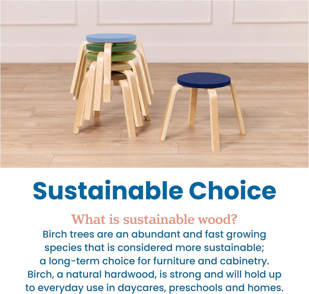 ECR4Kids Bentwood Stackable Stools, 12in Seat Height, Classroom Furniture, Earthtone, 6-Piece