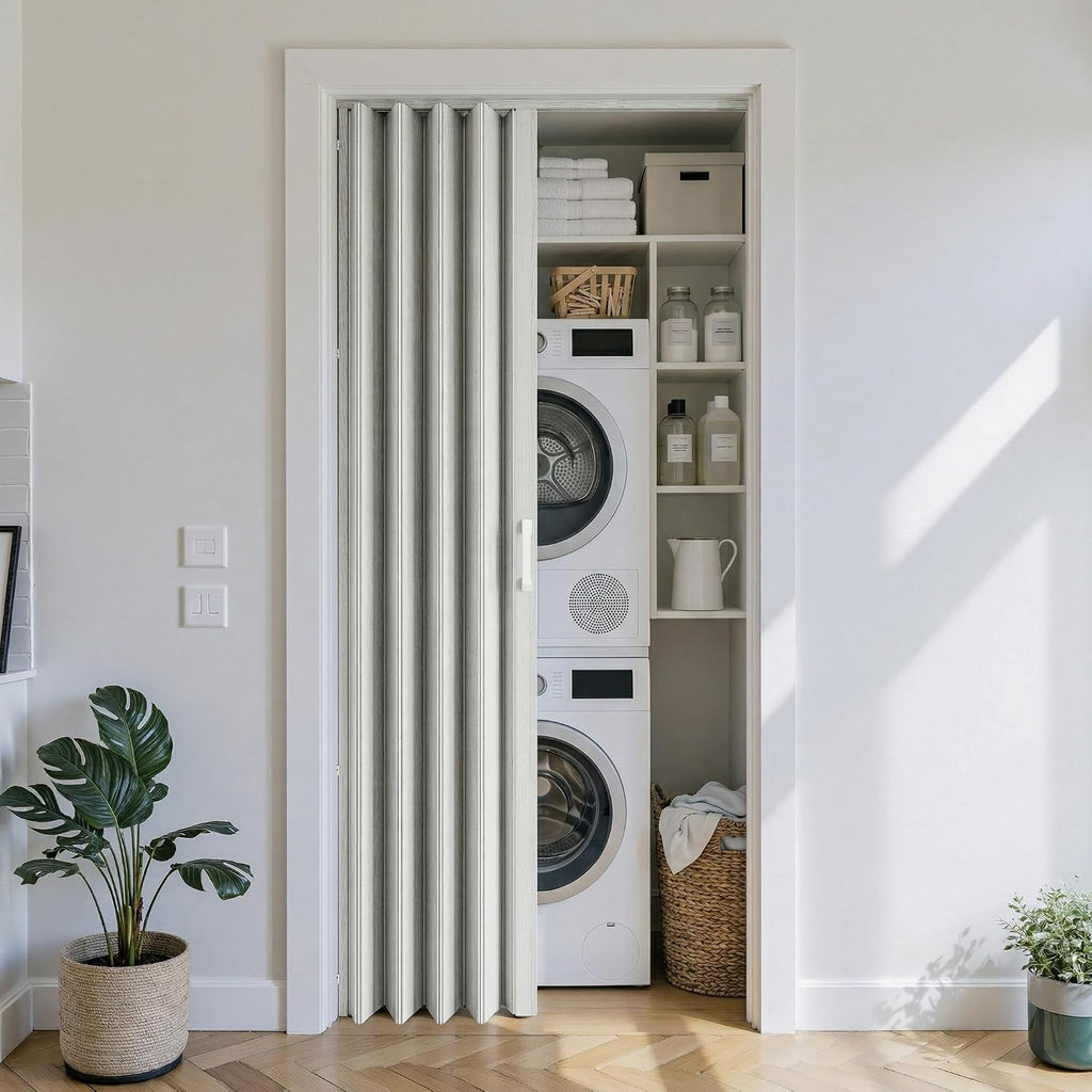 24 x 80 in Double-Layered Paneled PVC/Vinyl Accordion Folding Door, White