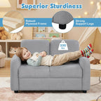 HONEY JOY Toddler Couch, Children Loveseat Sofa Armchair w/Wooden Frame, Teddy Fleece, Flexible Seating for Daycare, Preschool, Playroom, Upholstered Reading Couch, Kids Chair for Boys Girls (Gray)