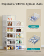 SONGMICS Shoe Boxes, Pack of 12 Shoe Storage Organizers, Stackable Clear Plastic Boxes for Closet, Sneakers, 13.1 x 9.1 x 5.6 Inches, Transparent and White ULSP12SWT