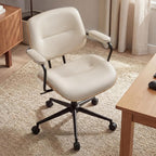 Mid Century Modern Office Chair with Adjustable Backrest, Wooden Desk Chair with Armrests, Swivel Height Adjustable Home Office Chair, Comfortable Task Chair for Home Office, Beige