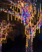 Flacchi Warm White 20 Tubes 480 LED Raindrop Meteor Shower Icicle Lights with Timer Function Cascading Falling Rain Lights for Holiday Party Christmas Decorations