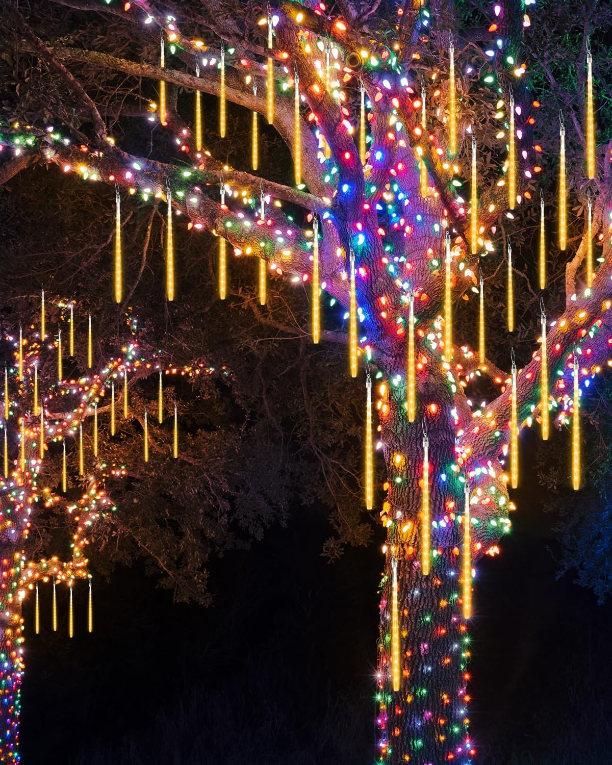 Flacchi Warm White 20 Tubes 480 LED Raindrop Meteor Shower Icicle Lights with Timer Function Cascading Falling Rain Lights for Holiday Party Christmas Decorations