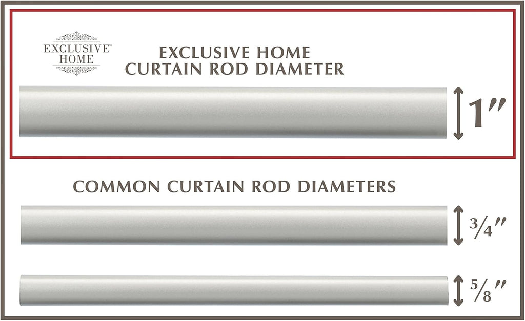 EXCLUSIVE HOME Torch 1" Curtain Rod and Coordinating Finial Set, Matte Silver, Adjustable 66"-120"