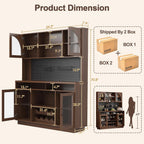 BINGTOO 71" Tall Kitchen Pantry Cabinet with Charging Station, 54" Large Kitchen Hutch with LED Lights & Pegboard, Coffee Bar Cabinet with Wine Rack and Adjustable Shelves (Walnut Brown, 1 Cabinet)