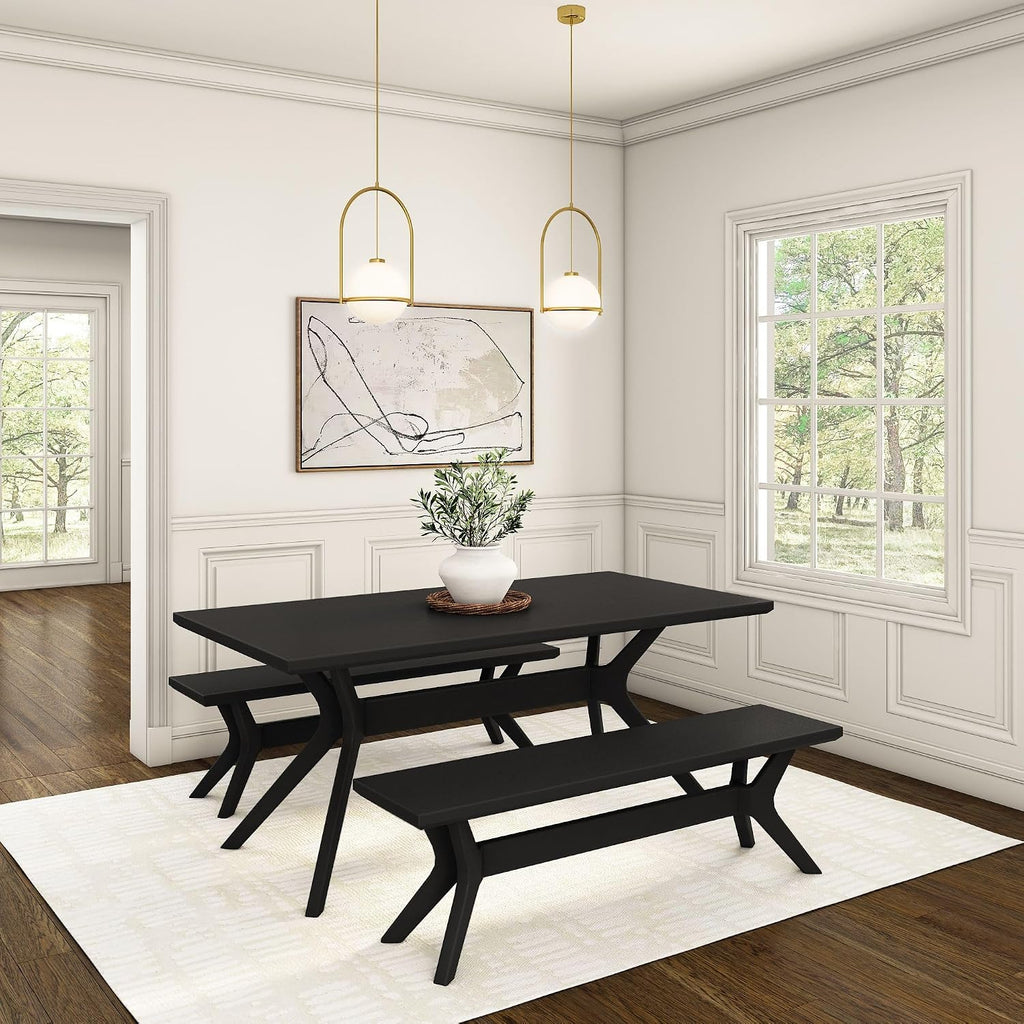 Plank+Beam Verso Dining Room Bench, 60 Inch Modern Dining Bench, Wooden Bench for Dining Room, Entryway Bench, Minimalist Room Bench, Black