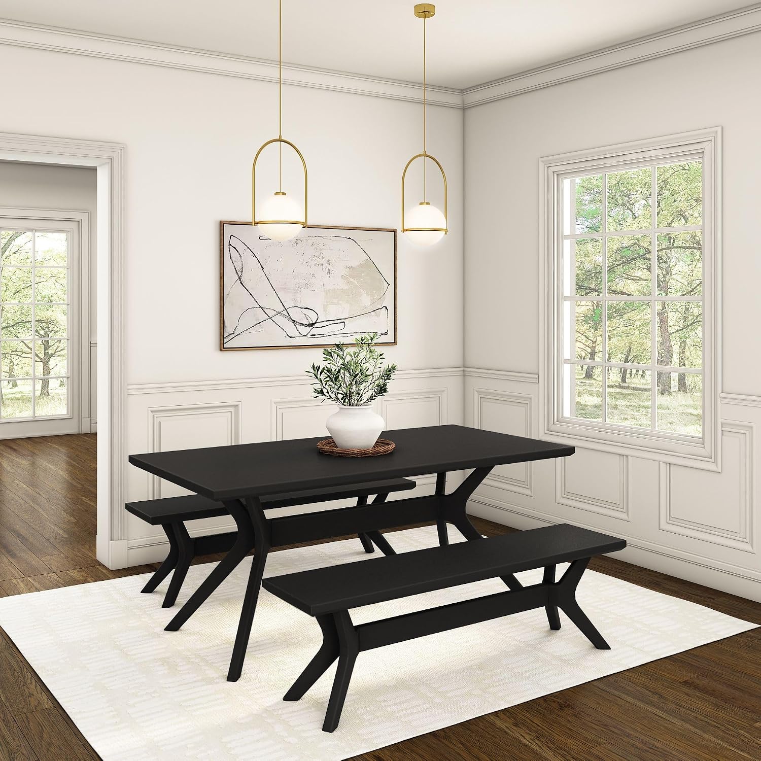 Plank+Beam Verso Dining Room Bench, 60 Inch Modern Dining Bench, Wooden Bench for Dining Room, Entryway Bench, Minimalist Room Bench, Black