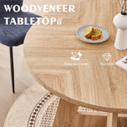47" Round Dining Room Table Set for 4, [Fanned Base] [1.38" Thick Top] Wood Kitchen Table with 4 Chenille Dining Chairs