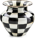 MACKENZIE-CHILDS Large Enamel Vase, Unique Flower-Vase Decor for Living Room, Black-and-White Courtly Check
