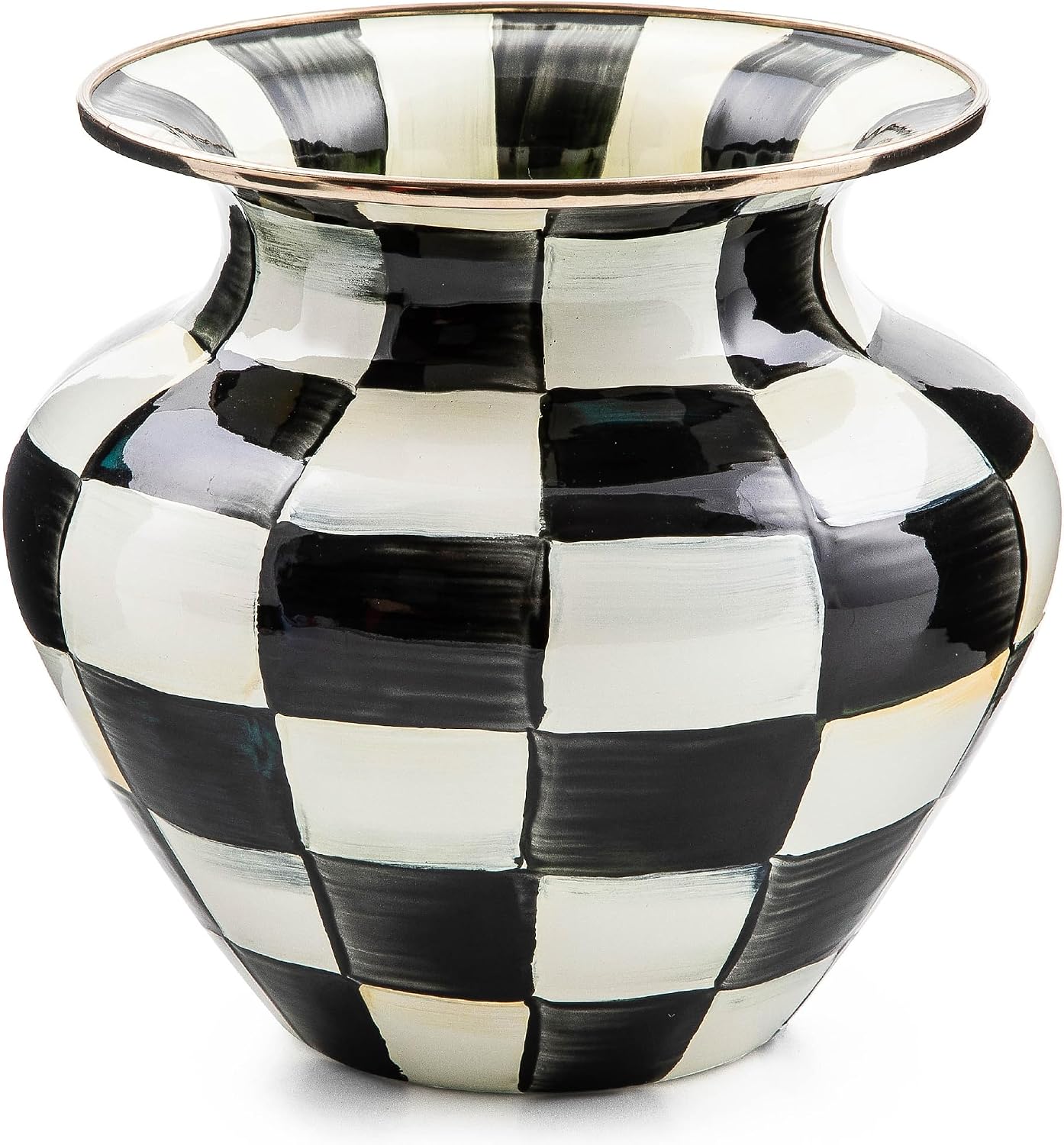 MACKENZIE-CHILDS Large Enamel Vase, Unique Flower-Vase Decor for Living Room, Black-and-White Courtly Check