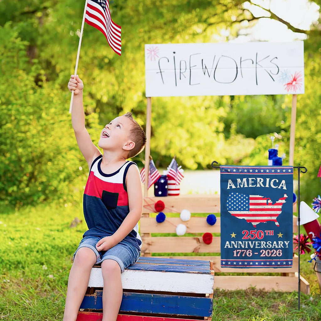 250th Anniversary America USA Garden Flag for Outside, USA Map 250 Years of Freedom 1776-2026 Patriotic Double-Sided Waterproof Yard Flag 12x18 Inch for 4th of July Memorial Day Outdoor Deco